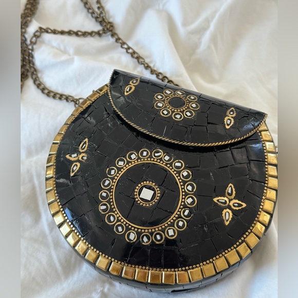 American Vintage Accessories - Antique Kraft - Black and gold mosaic purse clutch